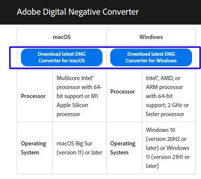 Adobe DNG Converter herunterladen..