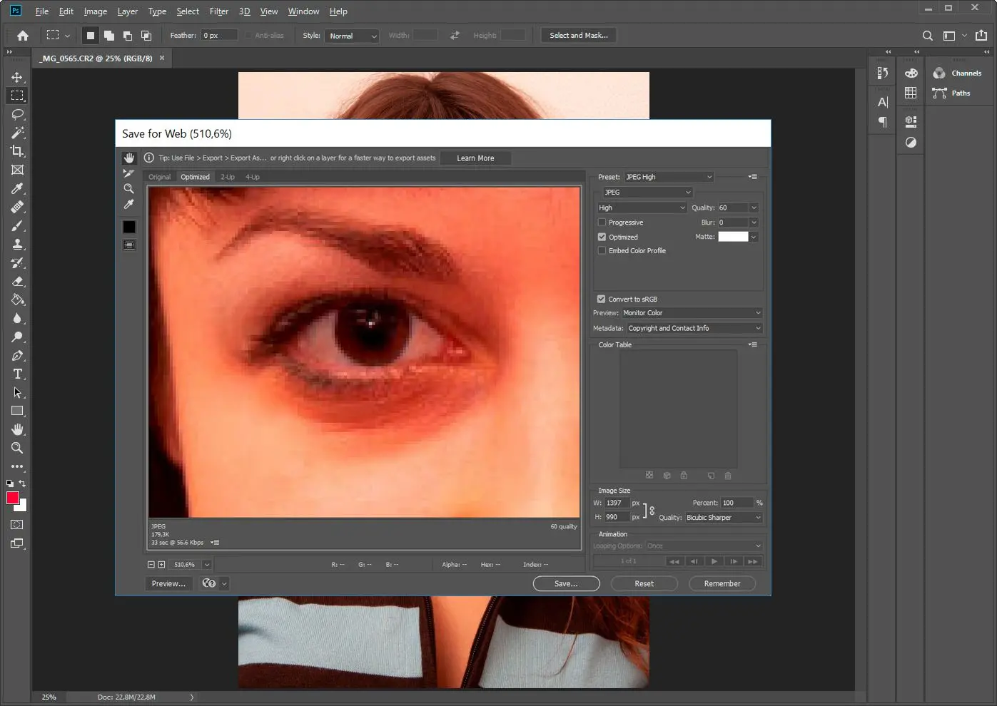 Photoshop-Konvertierung von CR2 zu JPEG..