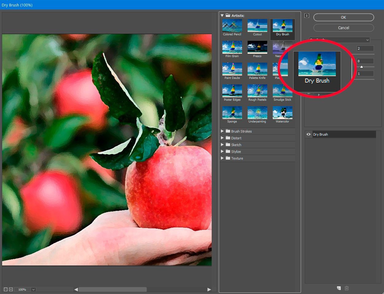 Photoshop wählt Filter Trockenpinsel aus..
