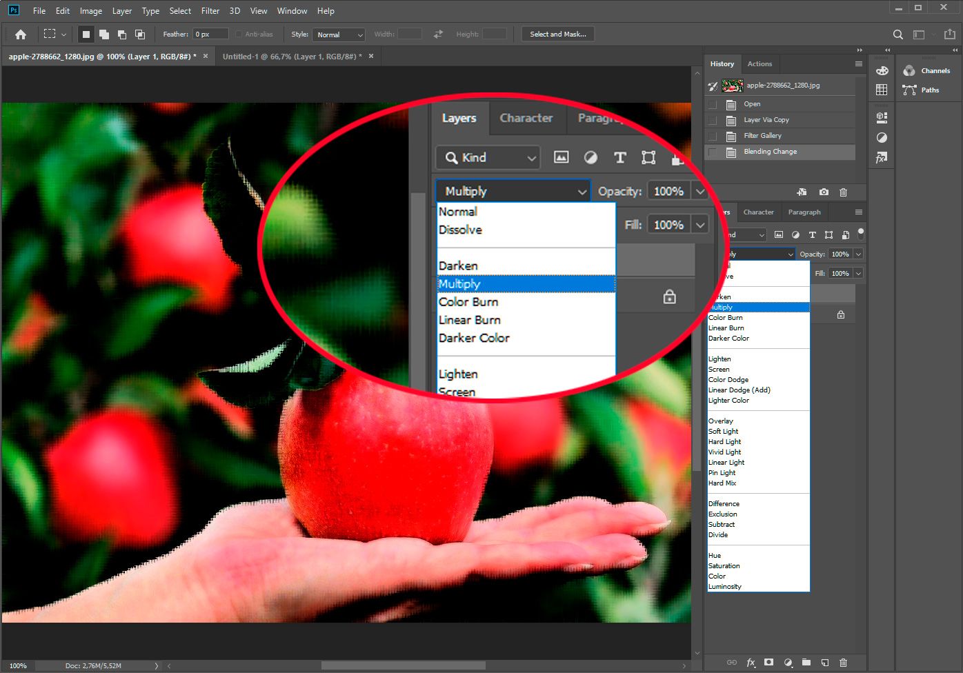 Photoshop wählt Multiplizieren aus..