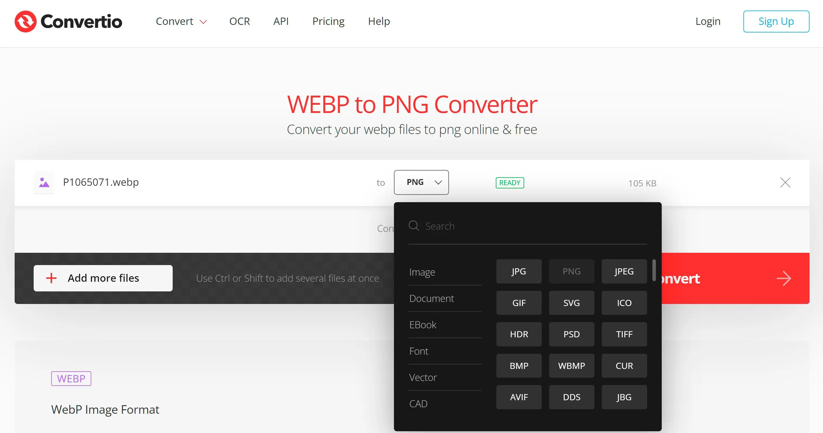 Wählen Sie das PNG-Format, um von WebP online zu konvertieren..