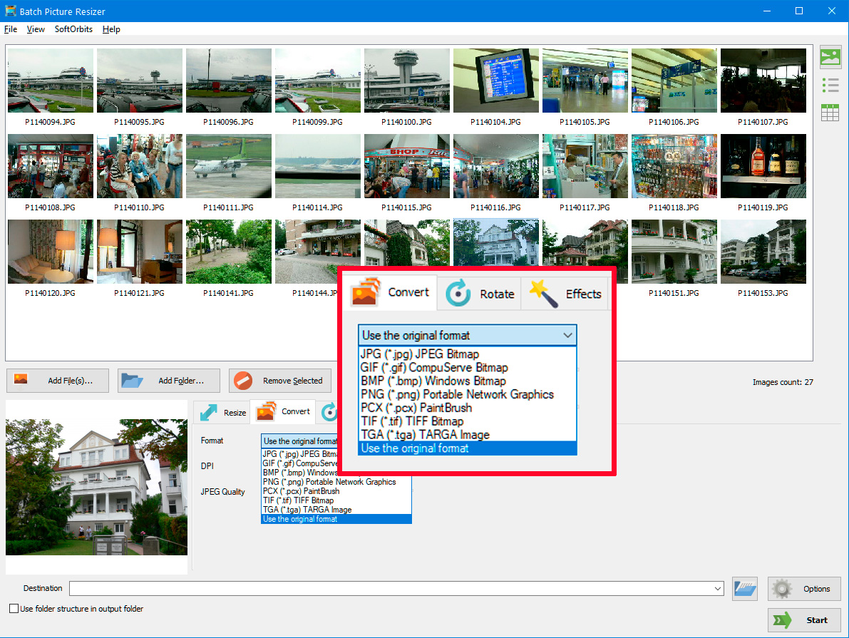 Ausgabeformat wählen.