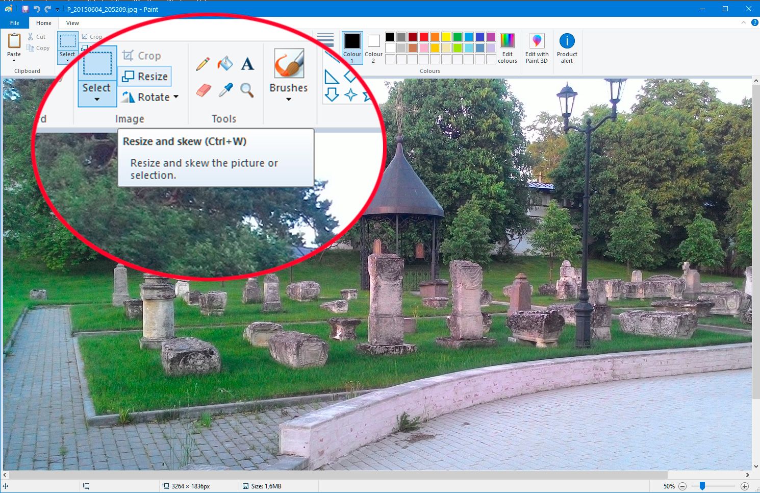 In Paint auf Größe ändern klicken..