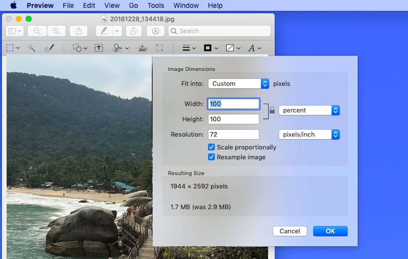 Fotogröße auf MAC in KB ändern..