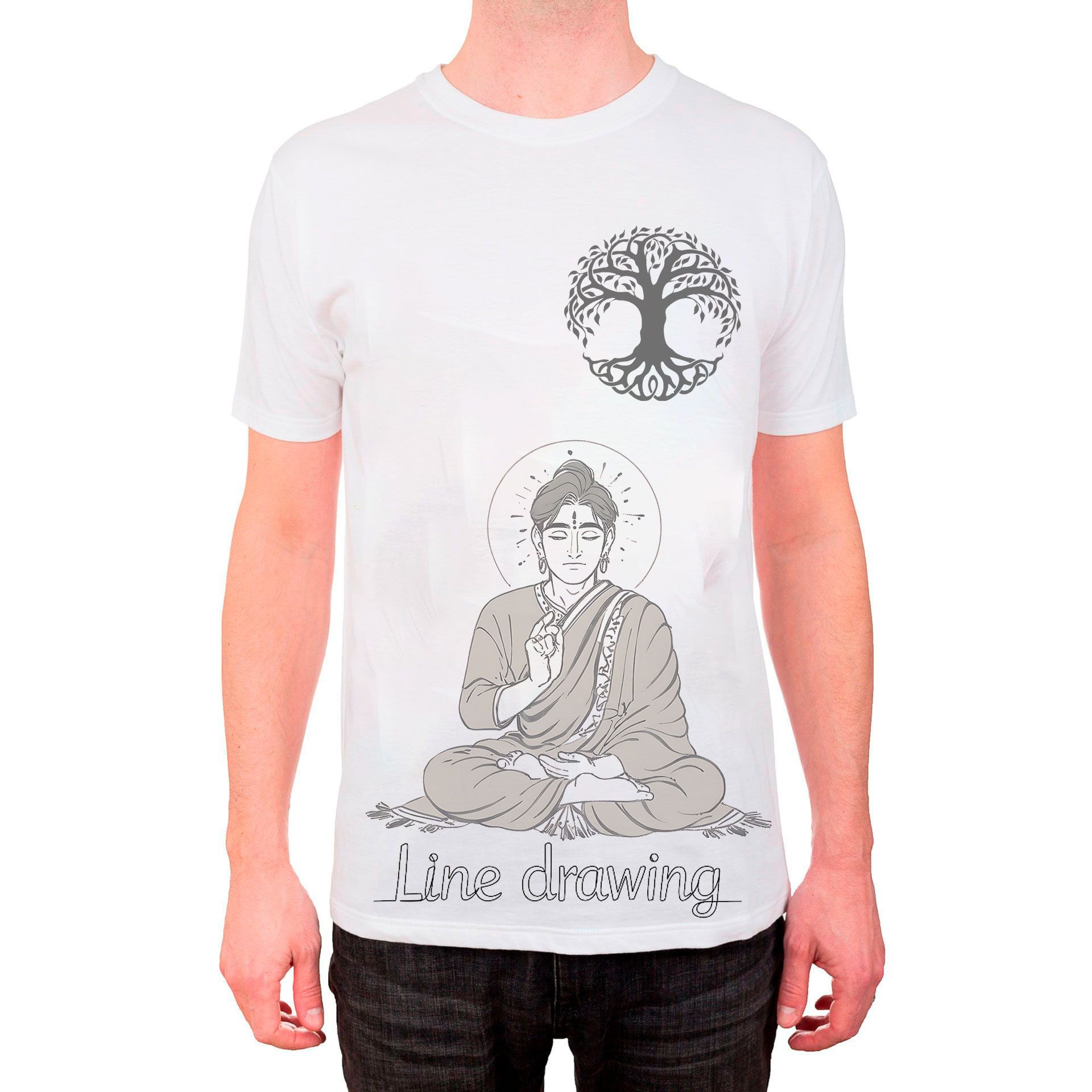 T-Shirt mit Strichzeichnung von Buddha..