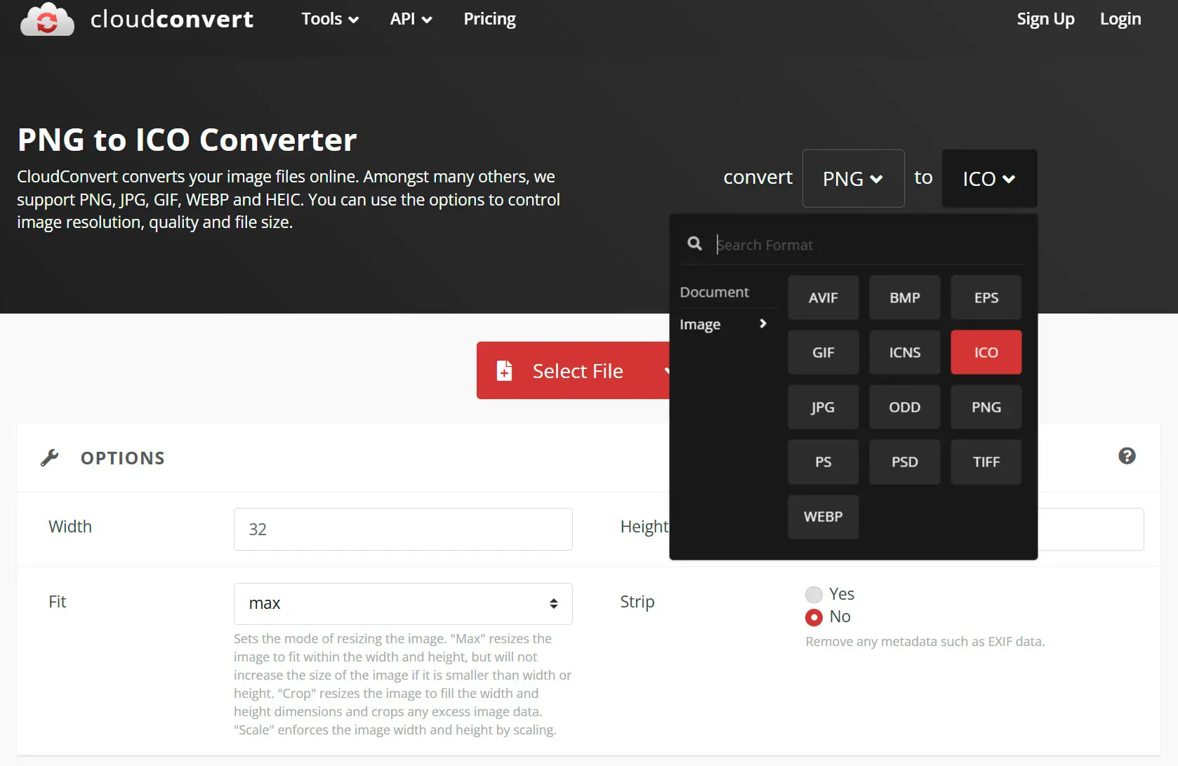 CloudConvert: png zu Icon..