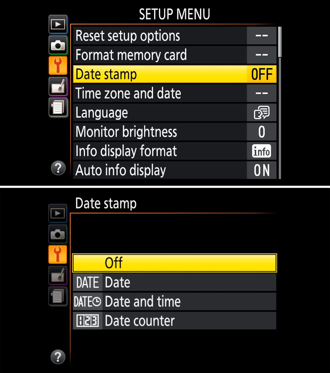 Turning the date stamp off on Nikon..