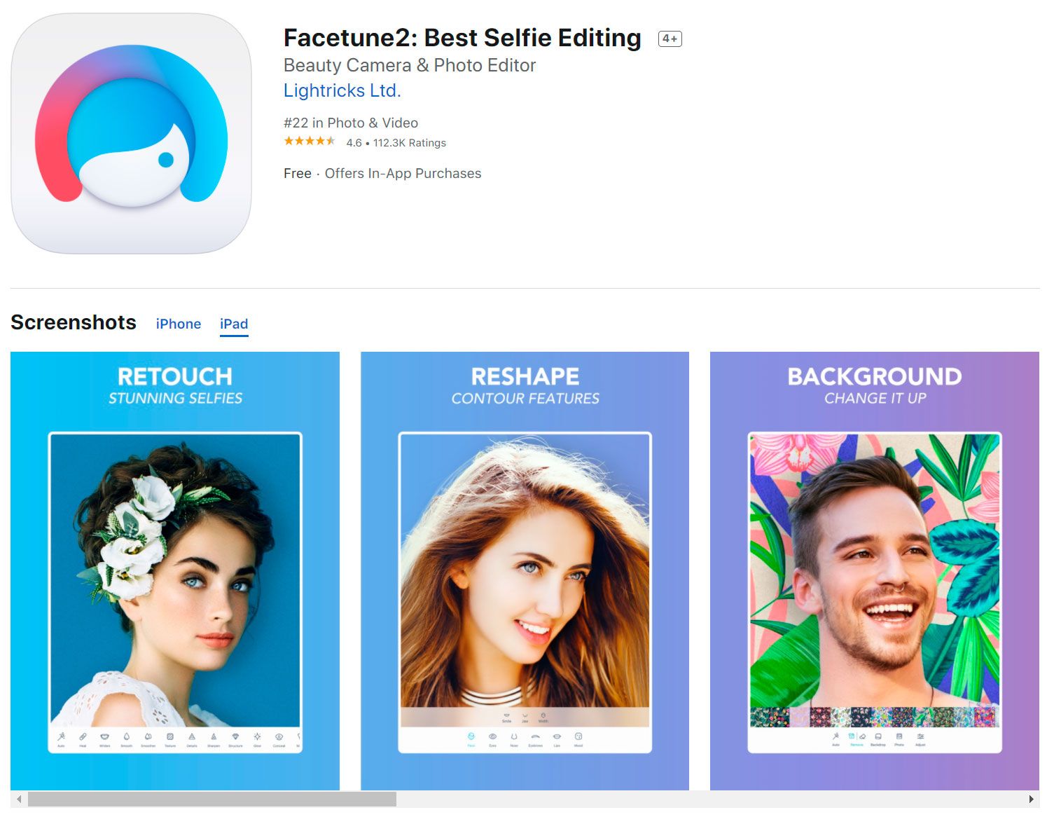 Facetune im AppStore..