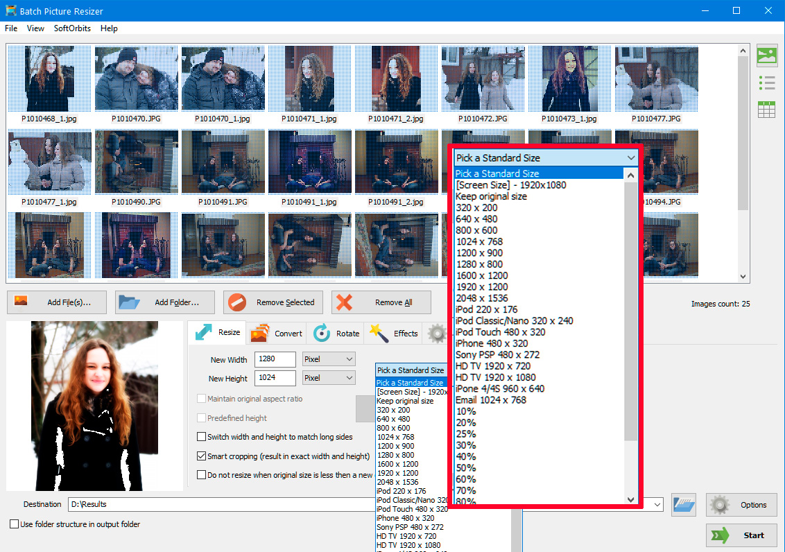 Bildgröße wählen.
