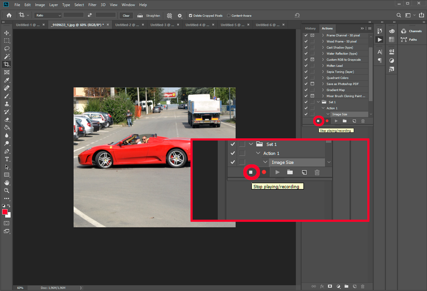 Aktion zum Ändern der Bildgröße speichern.