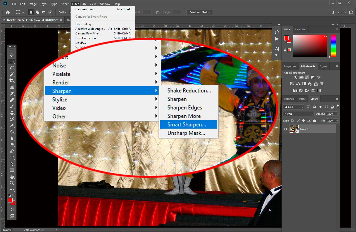 Intelligent schärfen in Photoshop öffnen..