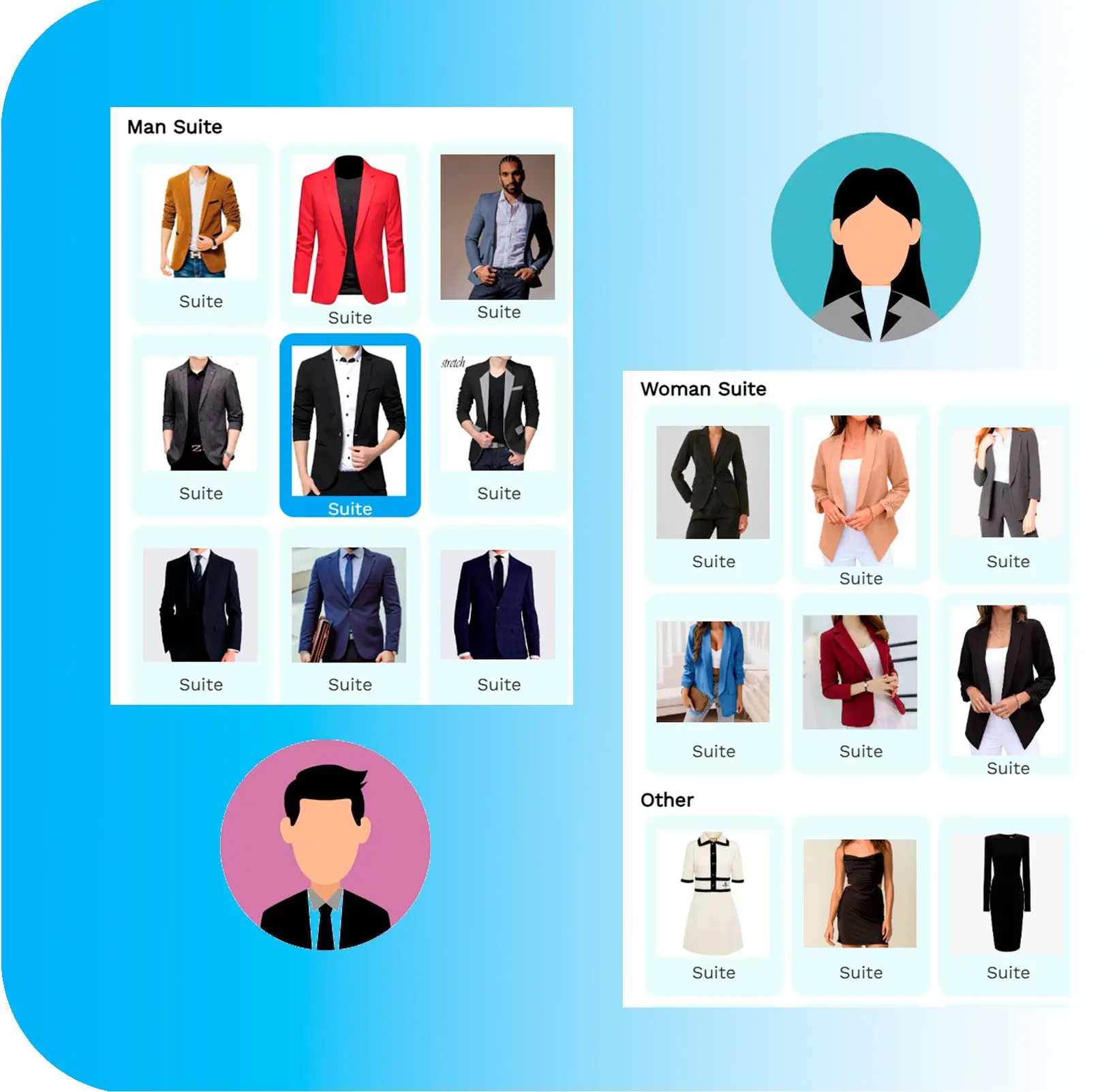 Blazer- und Anzugkollektion für Damen und Herren.