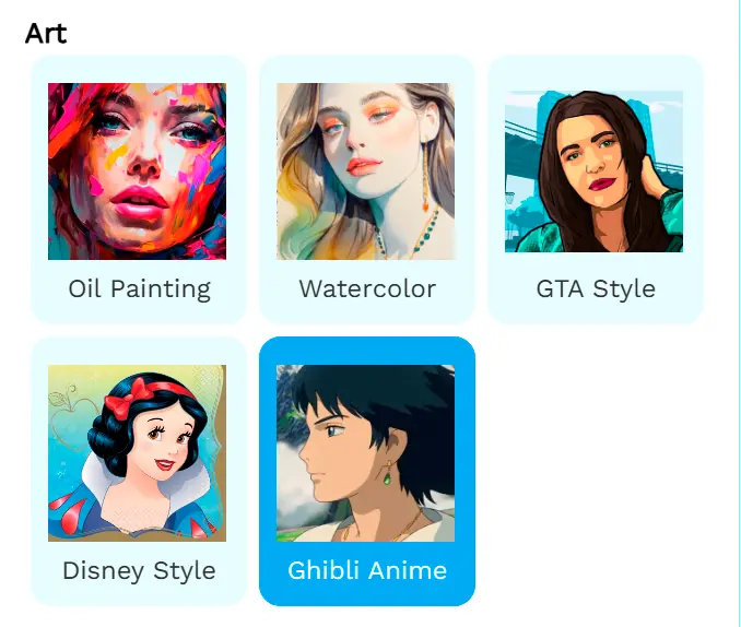 Wählen Sie eine Ghibli Voreinstellung.