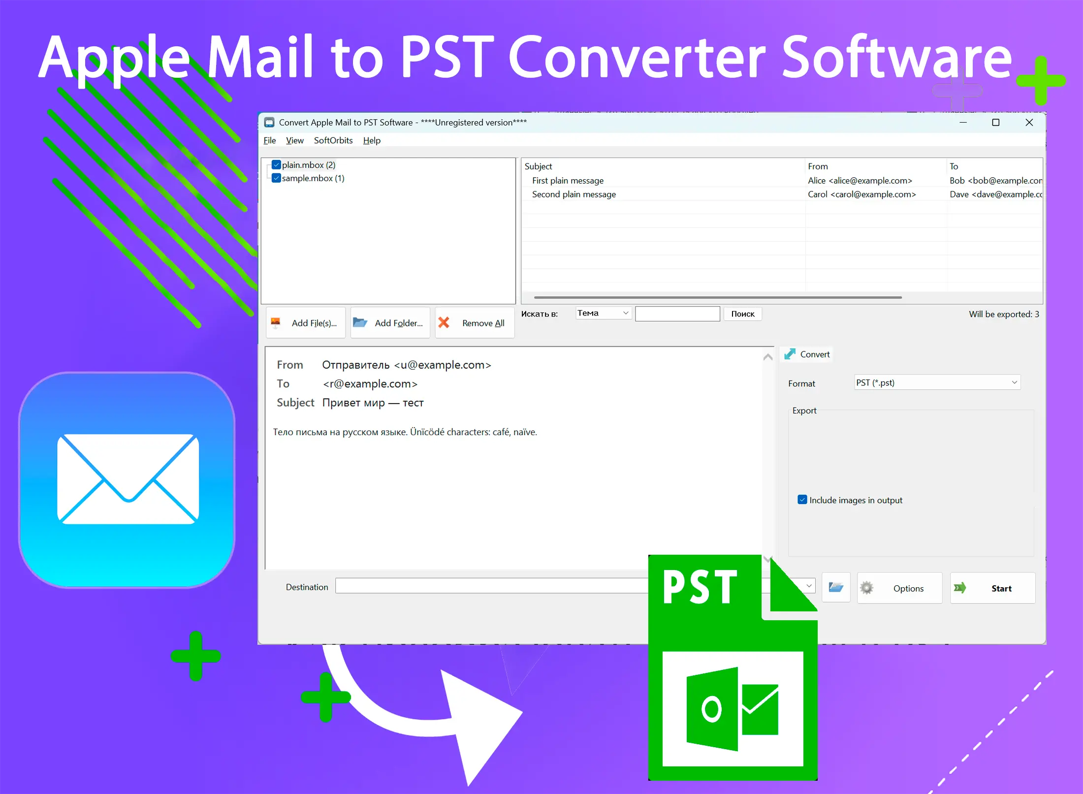 Apple Mail to PST Converter Software Screenshot.