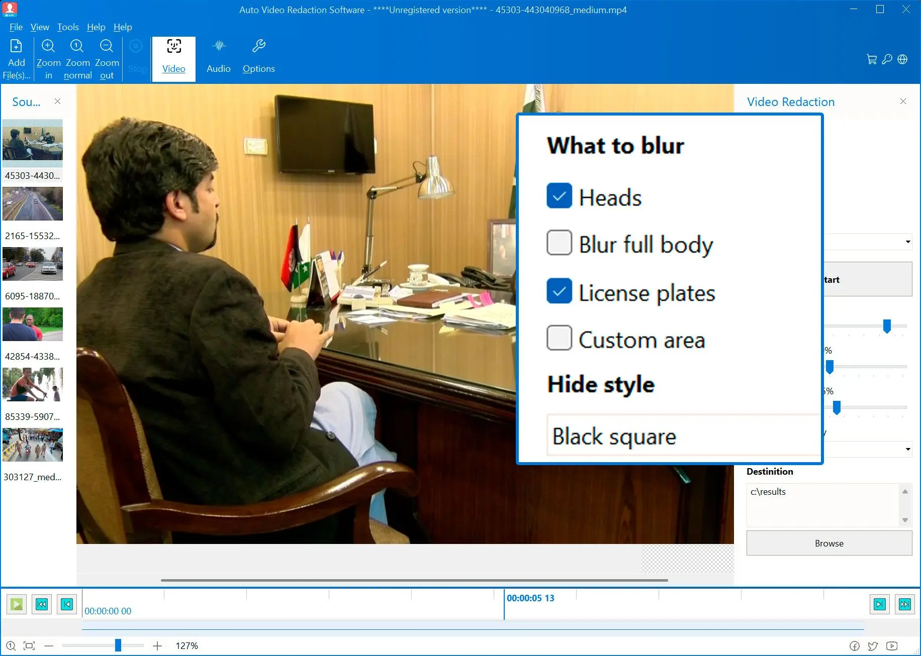 Wählen Sie aus, was unkenntlich gemacht werden soll.