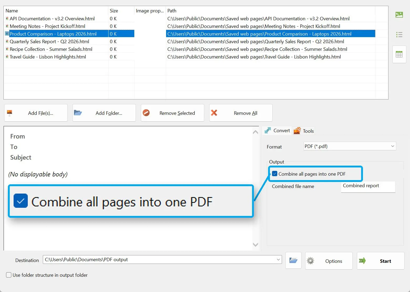 „Alle Seiten in einer PDF zusammenfassen" aktivieren.