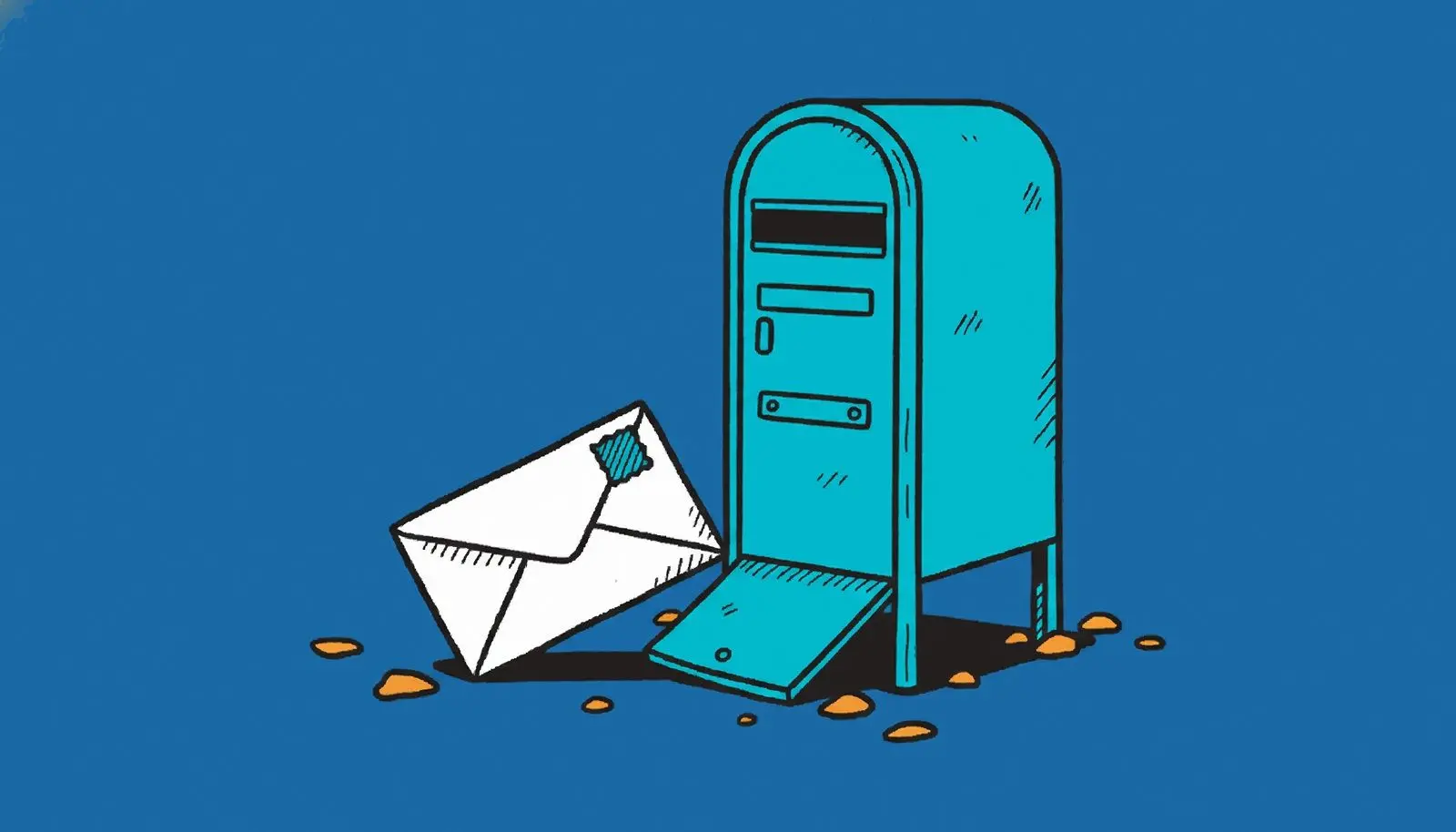 Briefumschlag, der aus einem Briefkasten fällt.