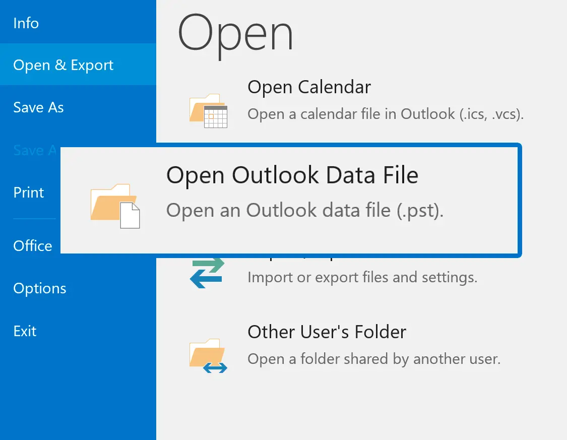PST in Outlook öffnen.