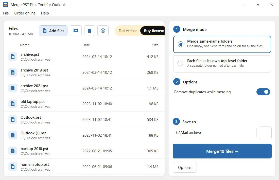 Merge PST Files Tool for Outlook Screenshot.
