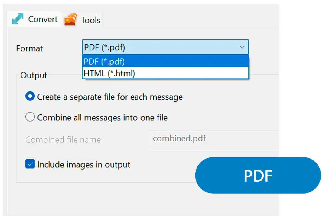 Wählen Sie PDF oder HTML und die Gruppierungsart.