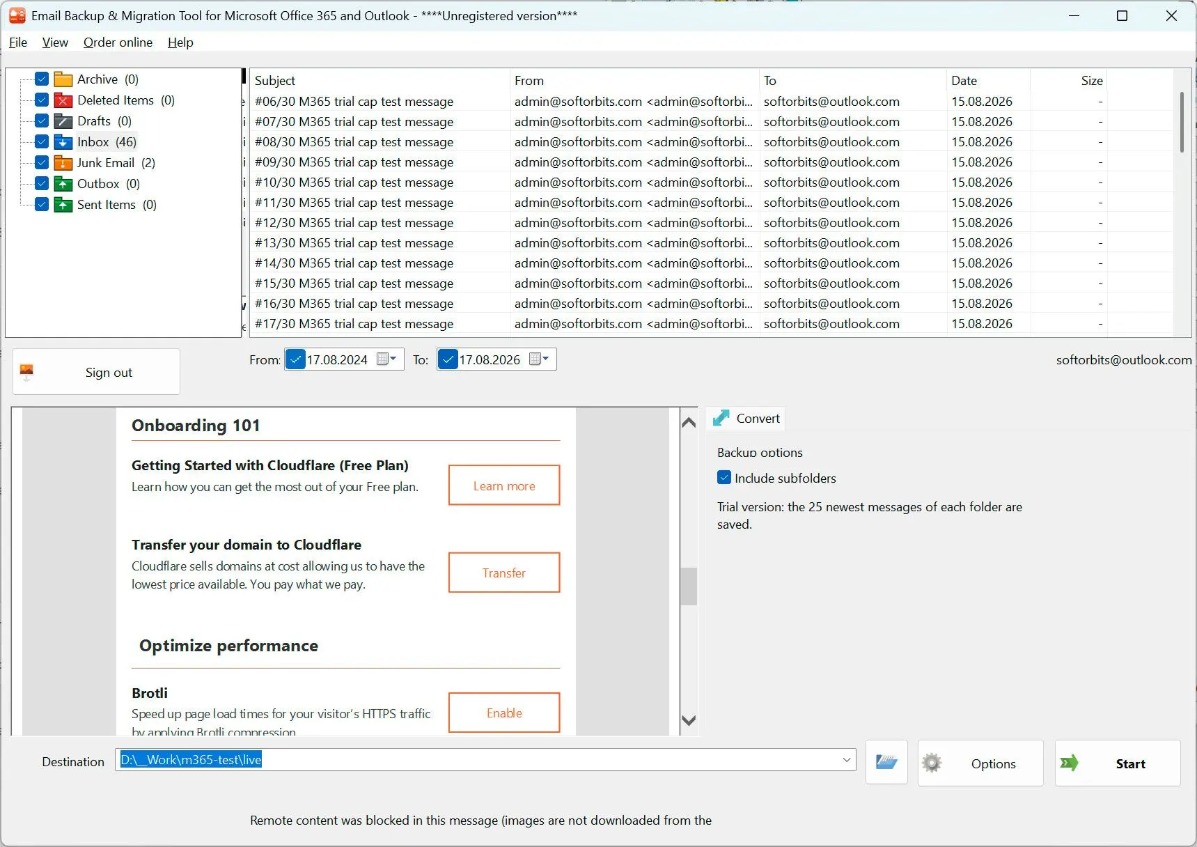 Email Backup & Migration Tool for Microsoft Office 365 and Outlook Screenshot.