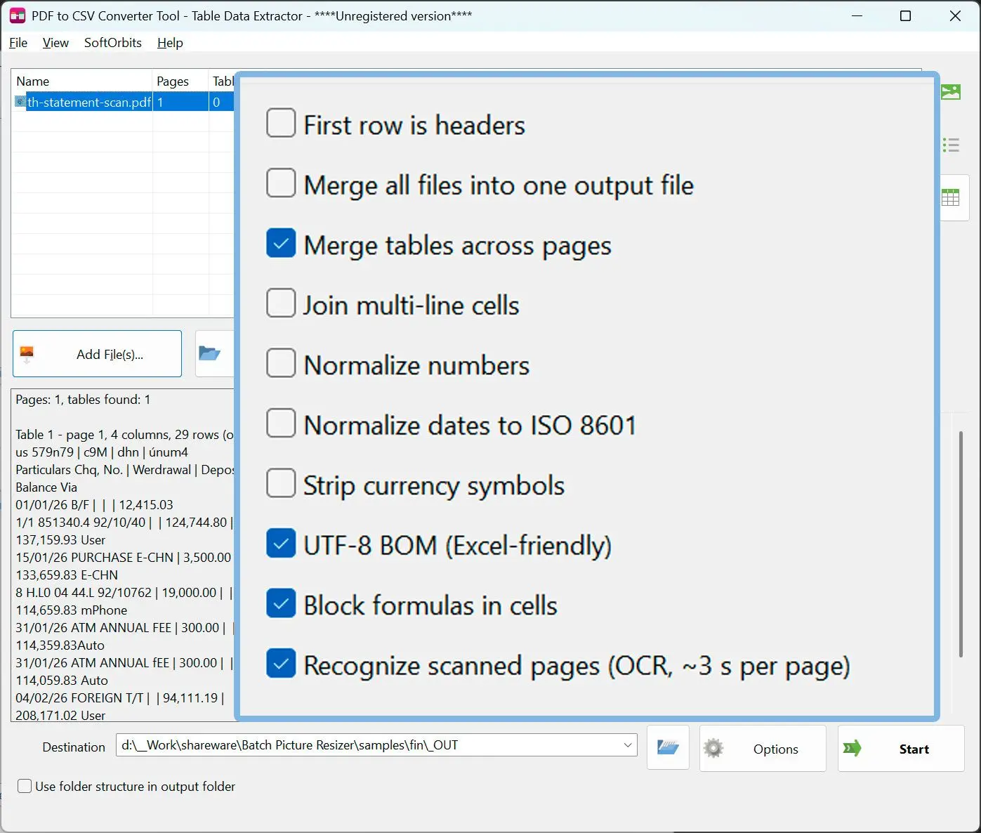 CSV-Formatoptionen festlegen.