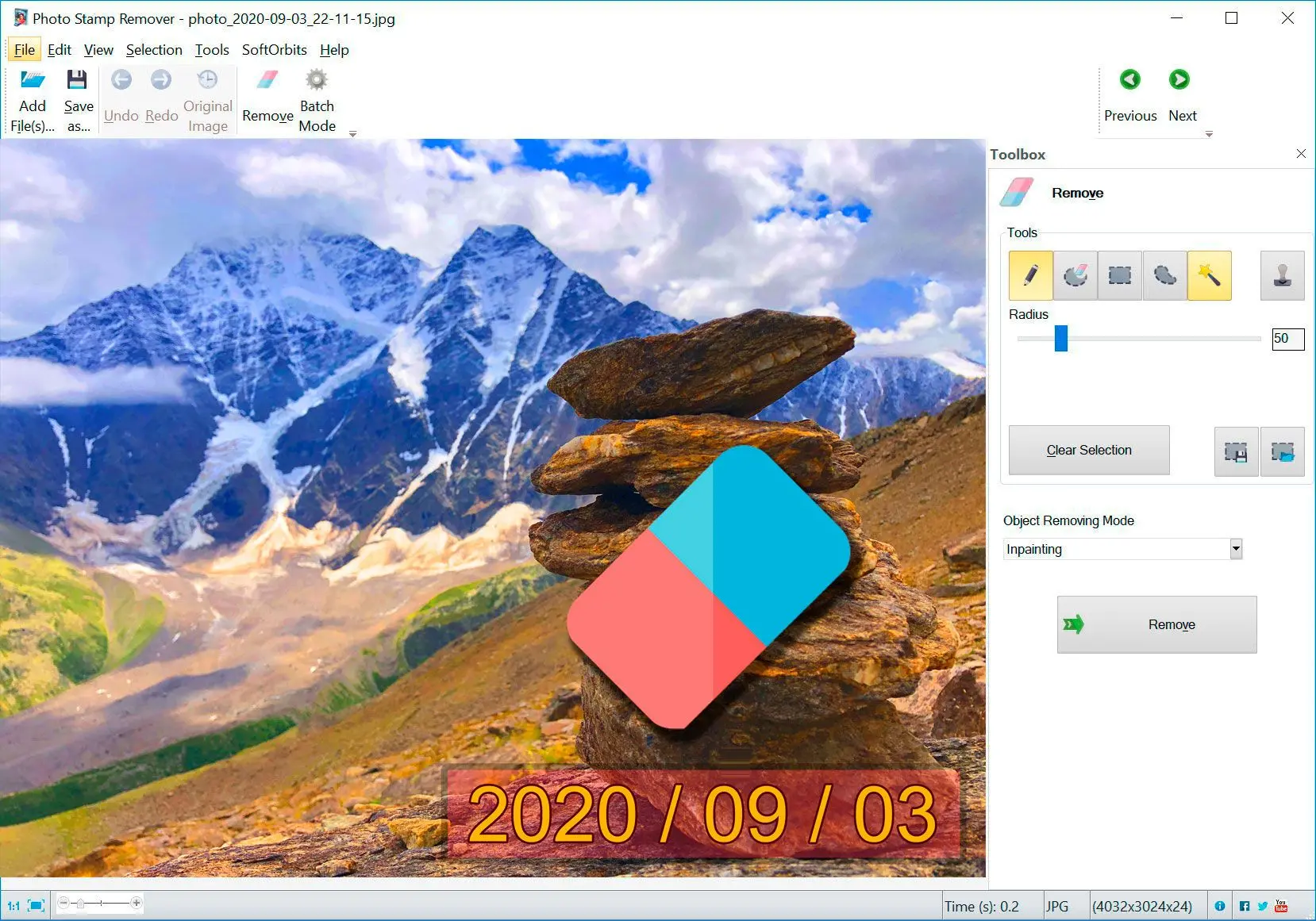Photo Stamp Remover: Screenshot.