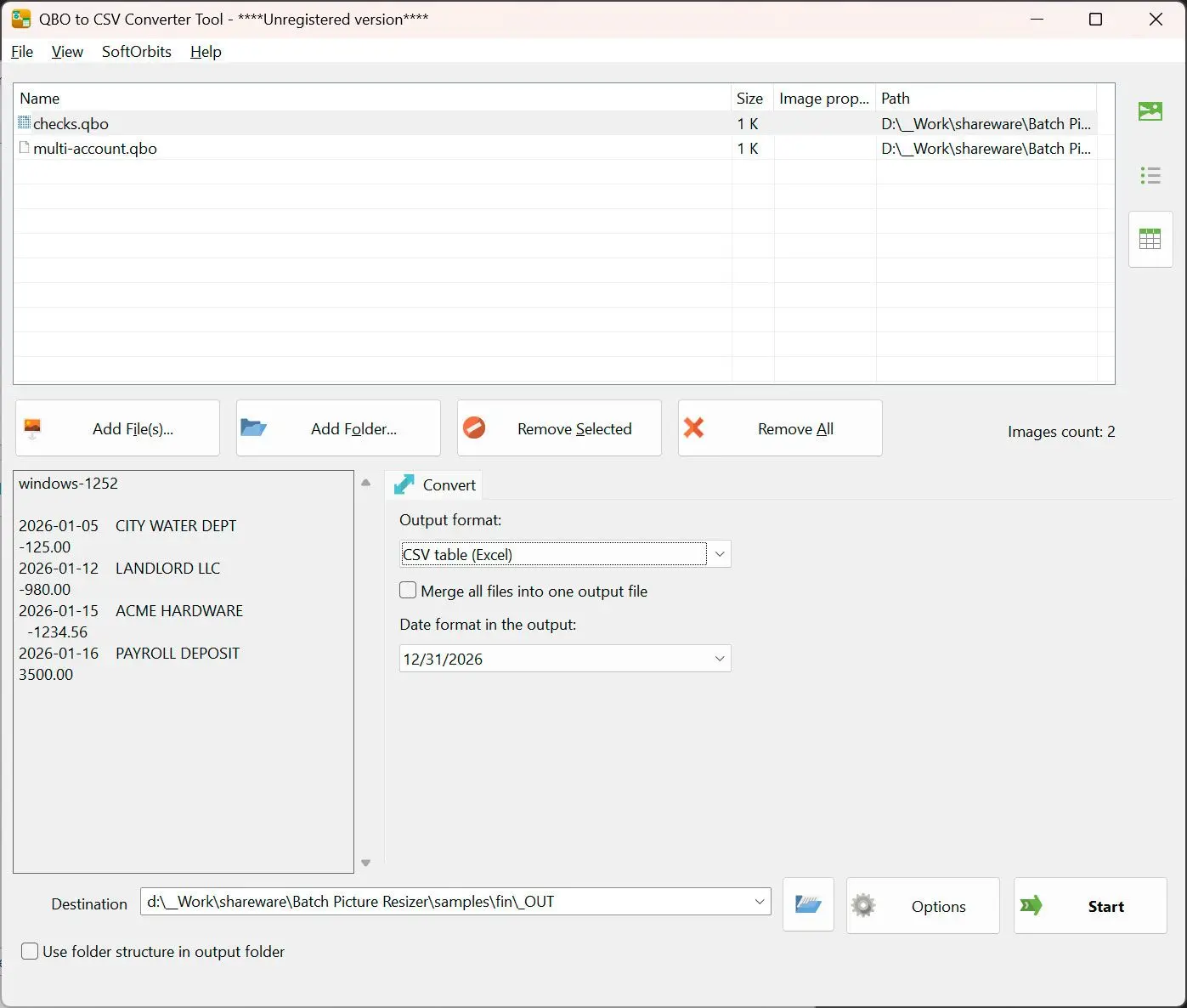QBO to PDF Converter Screenshot.