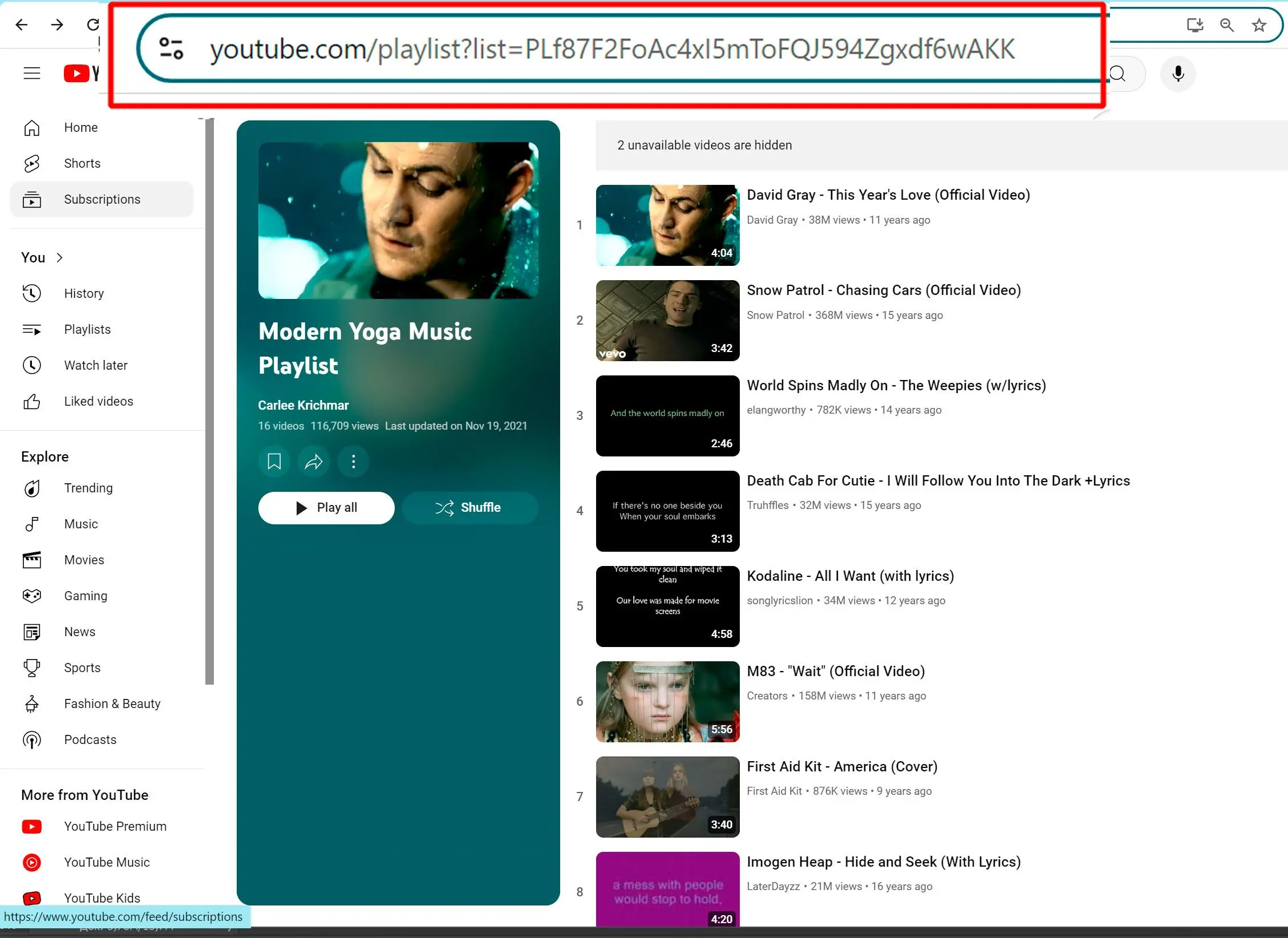 Kopieren Sie die Playlist-URL.