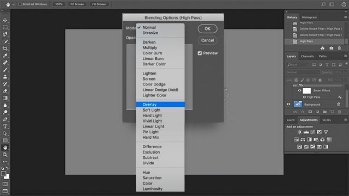 Deblur in Photoshop mit Overlay.